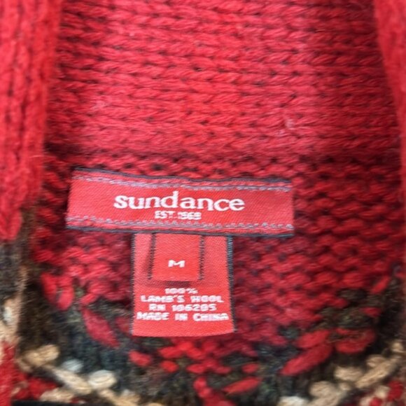 Sundance women’s heritage red southwestern 100% lambs wool tie cardigan size M - Picture 10 of 14
